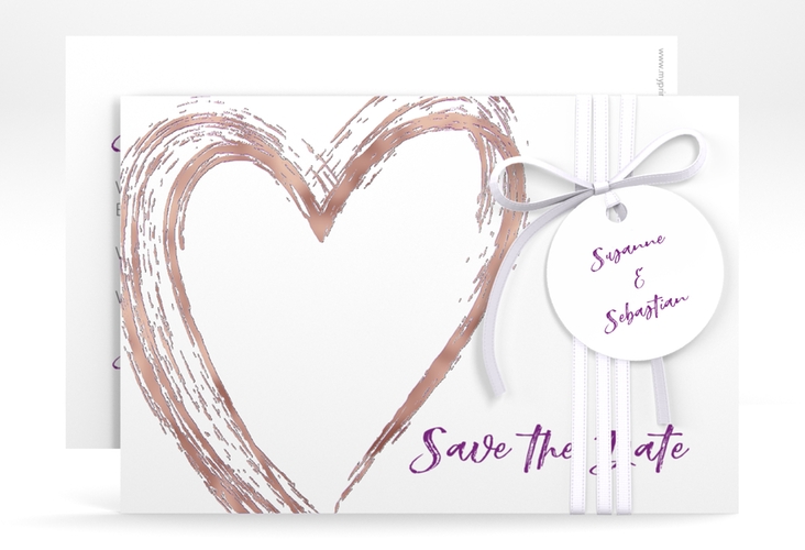 Save the Date-Karte Liebe A6 Karte quer lila rosegold