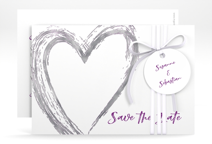 Save the Date-Karte Liebe A6 Karte quer lila silber