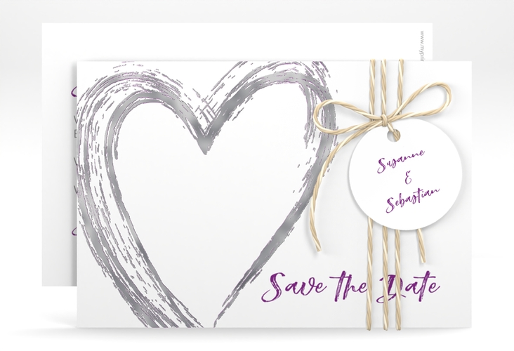 Save the Date-Karte Liebe A6 Karte quer lila silber