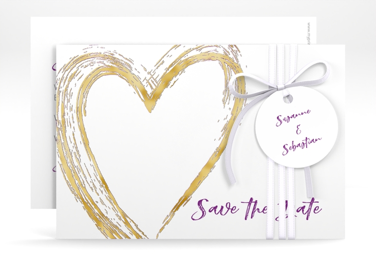 Save the Date-Karte Liebe A6 Karte quer lila gold