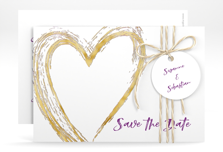 Save the Date-Karte Liebe A6 Karte quer lila gold