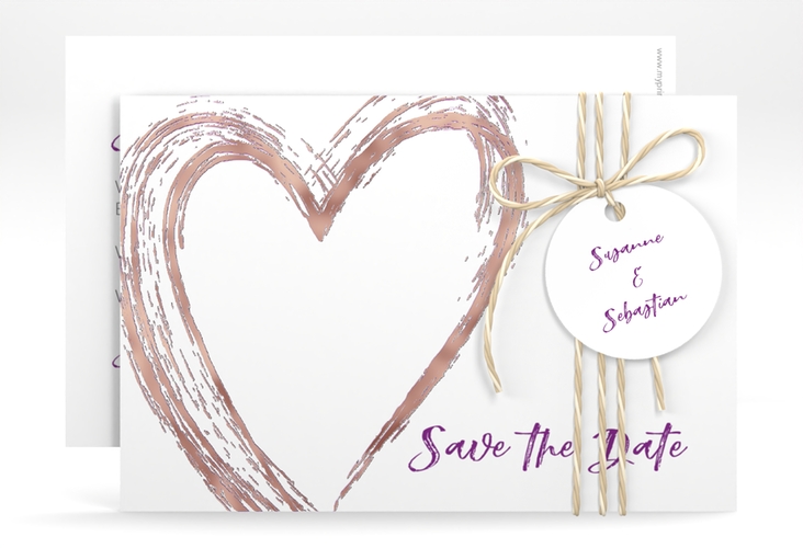 Save the Date-Karte Liebe A6 Karte quer lila rosegold