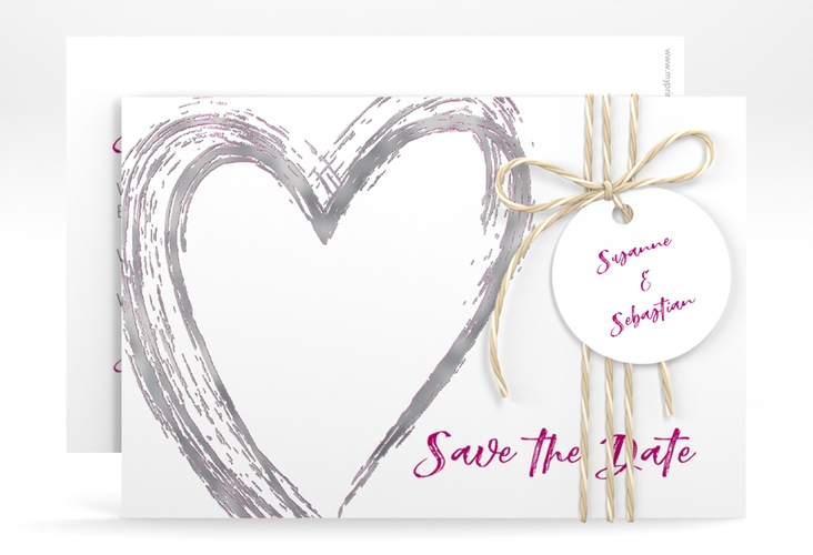 Save the Date-Karte Liebe A6 Karte quer pink silber