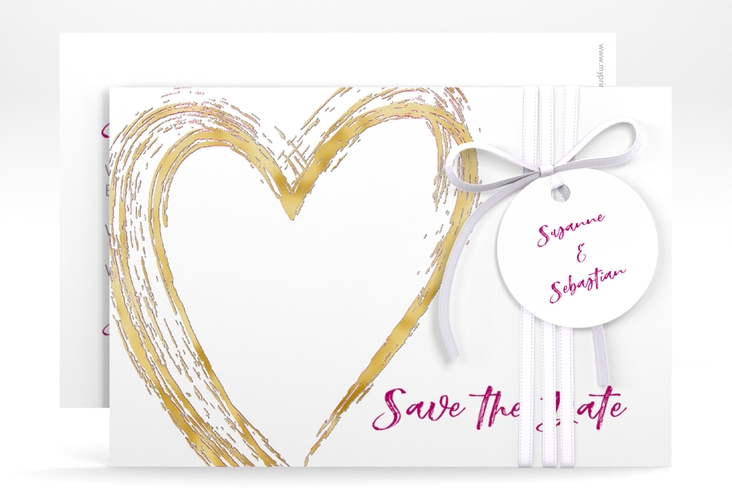 Save the Date-Karte Liebe A6 Karte quer pink gold