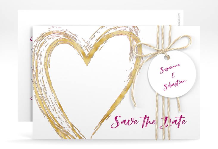 Save the Date-Karte Liebe A6 Karte quer pink gold