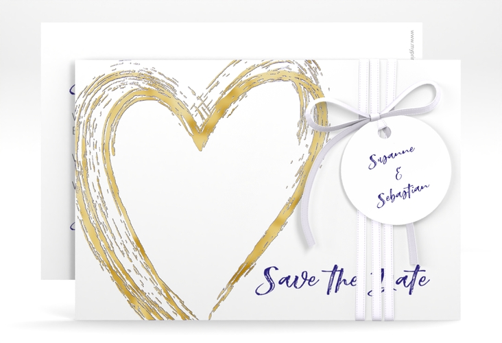 Save the Date-Karte Liebe A6 Karte quer blau gold