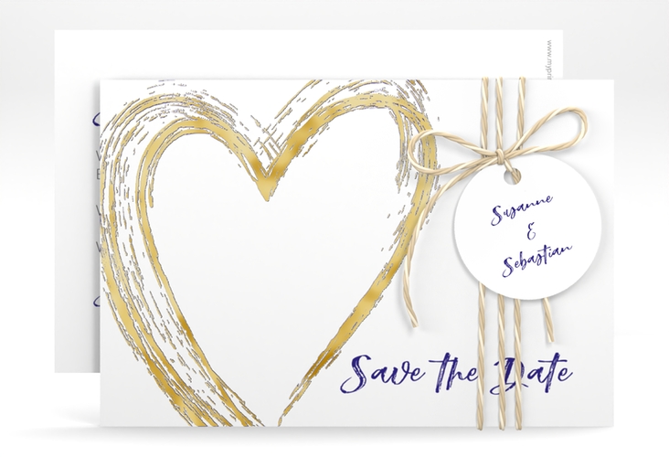 Save the Date-Karte Liebe A6 Karte quer blau gold