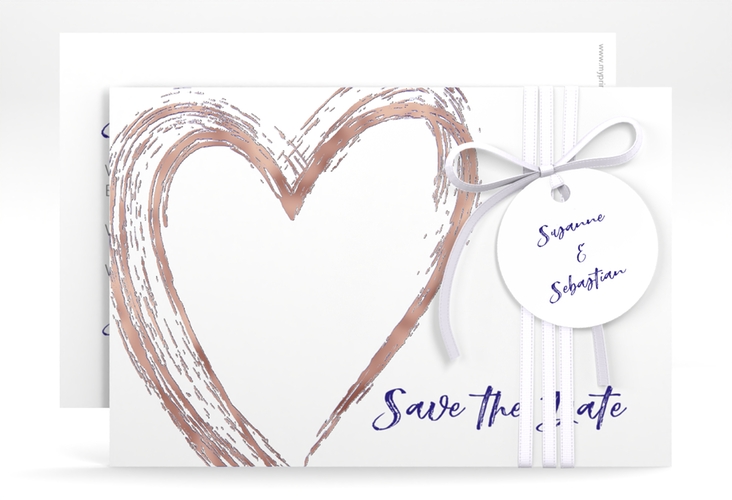 Save the Date-Karte Liebe A6 Karte quer blau rosegold