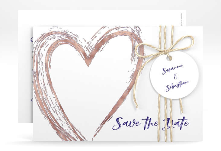 Save the Date-Karte Liebe A6 Karte quer blau rosegold