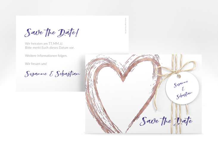 Save the Date-Karte Liebe A6 Karte quer blau rosegold