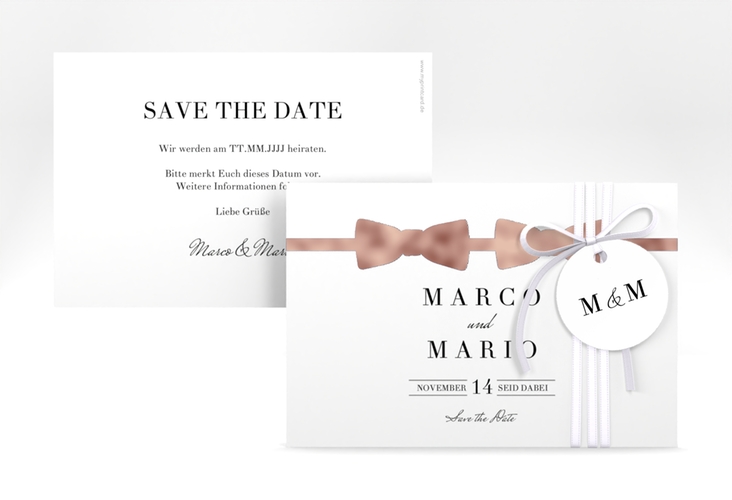 Save the Date-Karte Suits A6 Karte quer blau rosegold