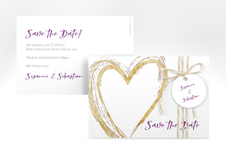 Save the Date-Karte Liebe A6 Karte quer lila gold