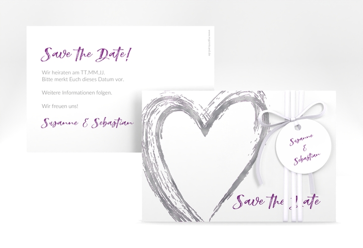 Save the Date-Karte Liebe A6 Karte quer lila silber
