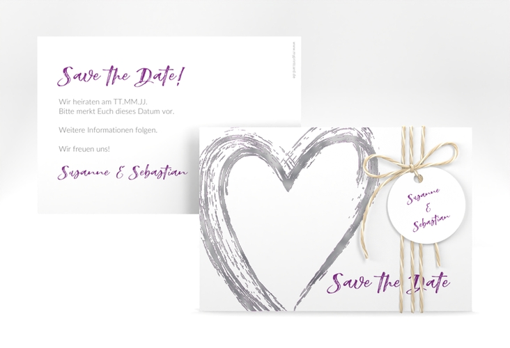Save the Date-Karte Liebe A6 Karte quer lila silber