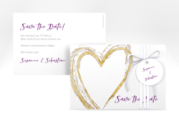 Save the Date-Karte Liebe A6 Karte quer lila gold