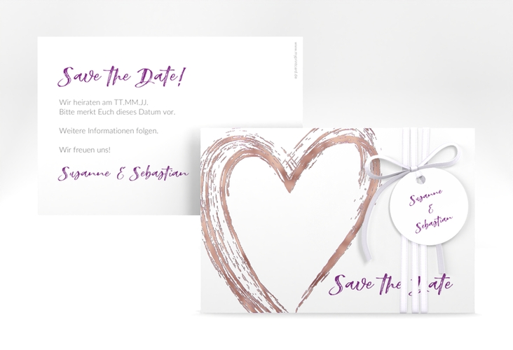Save the Date-Karte Liebe A6 Karte quer lila rosegold