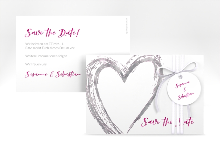 Save the Date-Karte Liebe A6 Karte quer pink silber