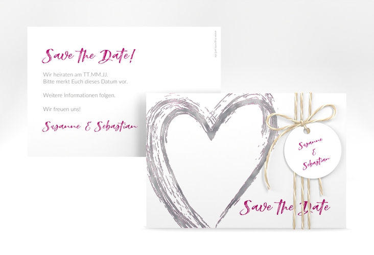 Save the Date-Karte Liebe A6 Karte quer pink silber