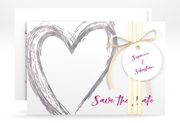 Save the Date-Karte Liebe A6 Karte quer pink silber