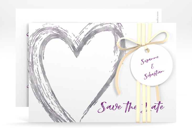 Save the Date-Karte Liebe A6 Karte quer lila silber