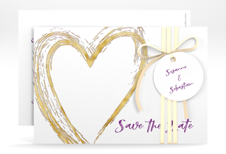 Save the Date-Karte Liebe A6 Karte quer lila gold