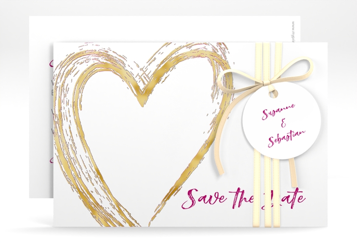 Save the Date-Karte Liebe A6 Karte quer pink gold