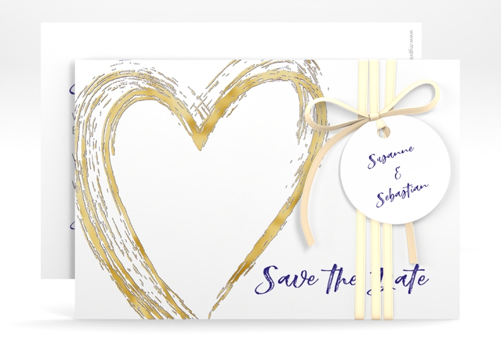 Save the Date-Karte Liebe A6 Karte quer blau gold