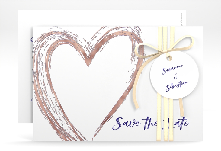 Save the Date-Karte Liebe A6 Karte quer blau rosegold