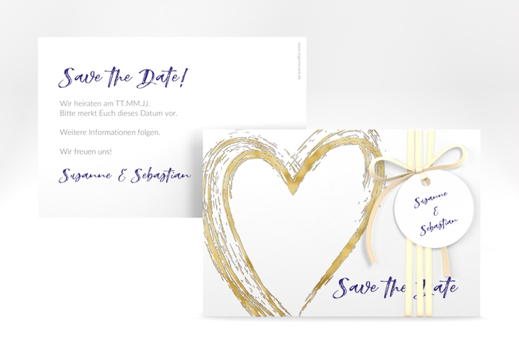 Save the Date-Karte Liebe A6 Karte quer blau gold