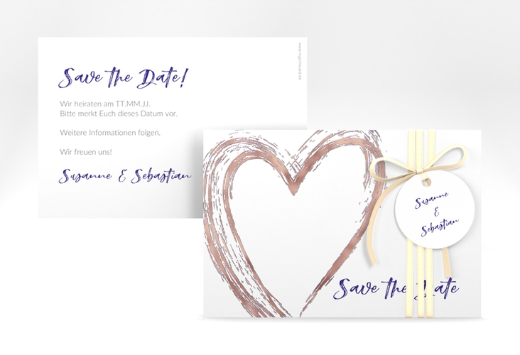 Save the Date-Karte Liebe A6 Karte quer blau rosegold