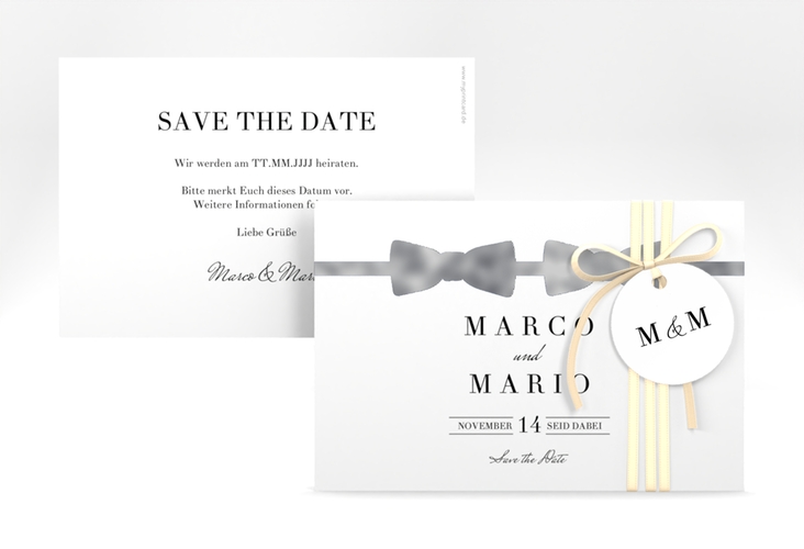Save the Date-Karte Suits A6 Karte quer blau silber