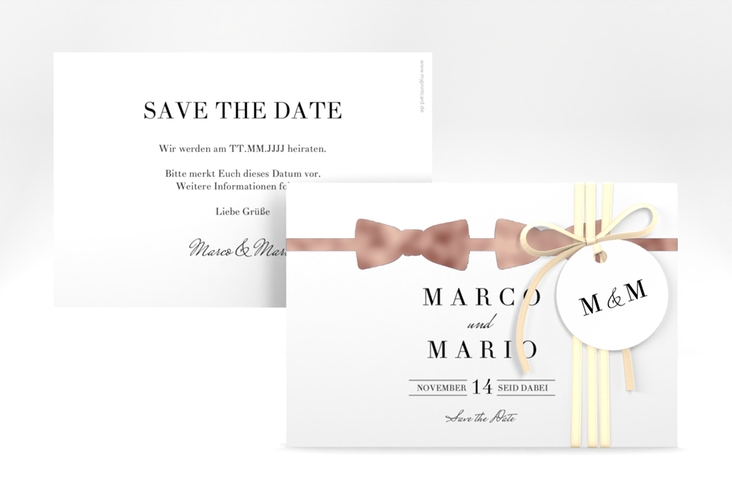 Save the Date-Karte Suits A6 Karte quer blau rosegold