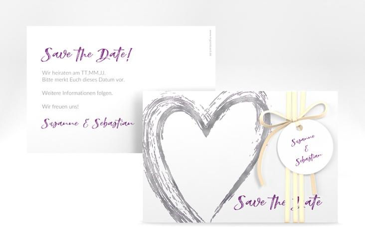 Save the Date-Karte Liebe A6 Karte quer lila silber