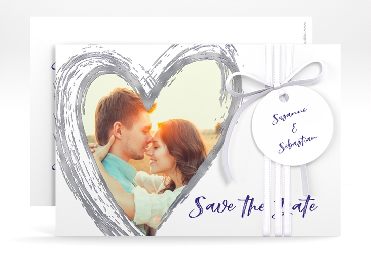 Save the Date-Karte Liebe A6 Karte quer blau silber