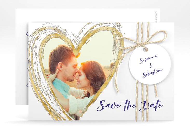 Save the Date-Karte Liebe A6 Karte quer blau gold
