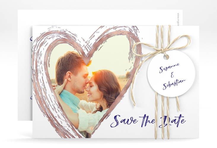 Save the Date-Karte Liebe A6 Karte quer blau rosegold