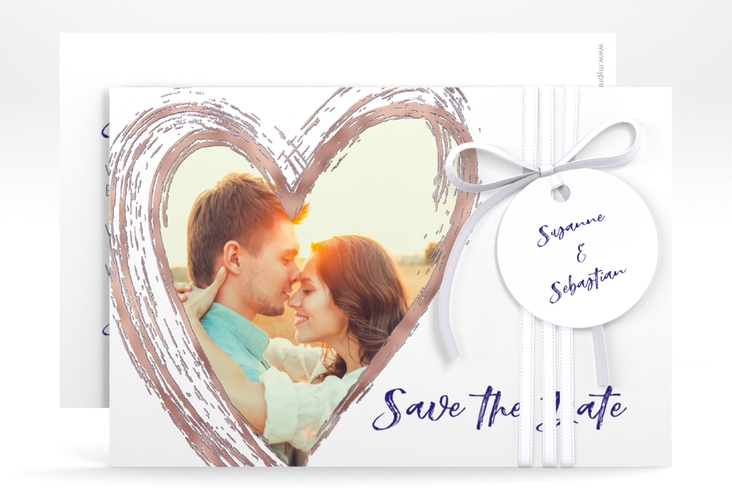 Save the Date-Karte Liebe A6 Karte quer blau rosegold