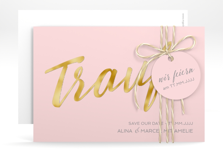 Save the Date-Karte Traufe A6 Karte quer rosa gold