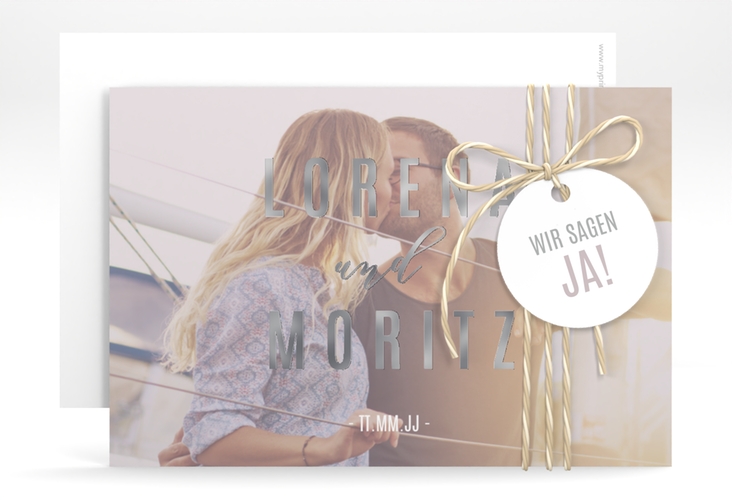 Save the Date-Karte Memory A6 Karte quer grau silber