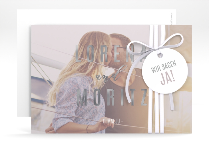 Save the Date-Karte Memory A6 Karte quer grau silber