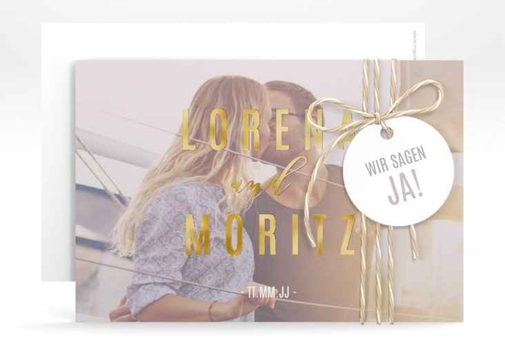 Save the Date-Karte Memory A6 Karte quer grau gold