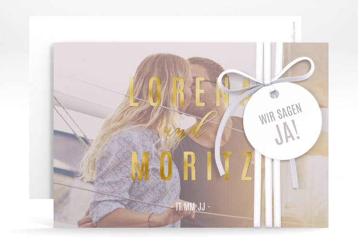 Save the Date-Karte Memory A6 Karte quer grau gold