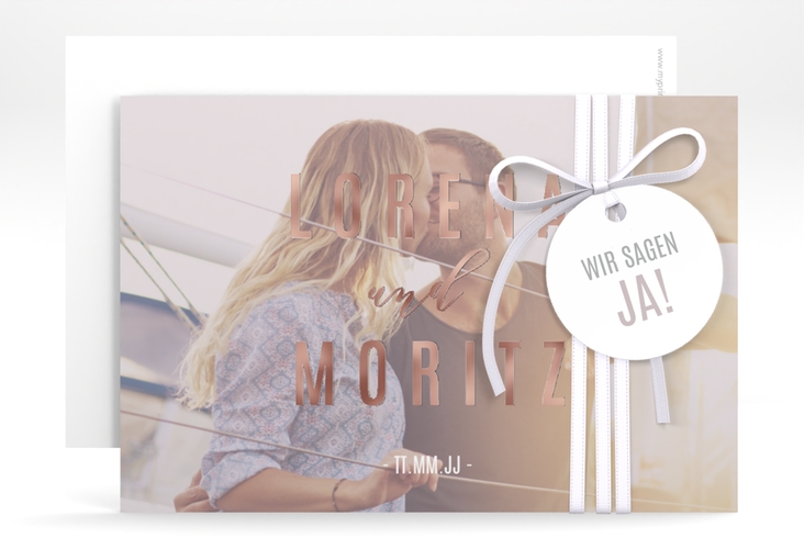 Save the Date-Karte Memory A6 Karte quer grau rosegold