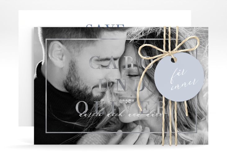 Save the Date-Karte Moment A6 Karte quer blau silber