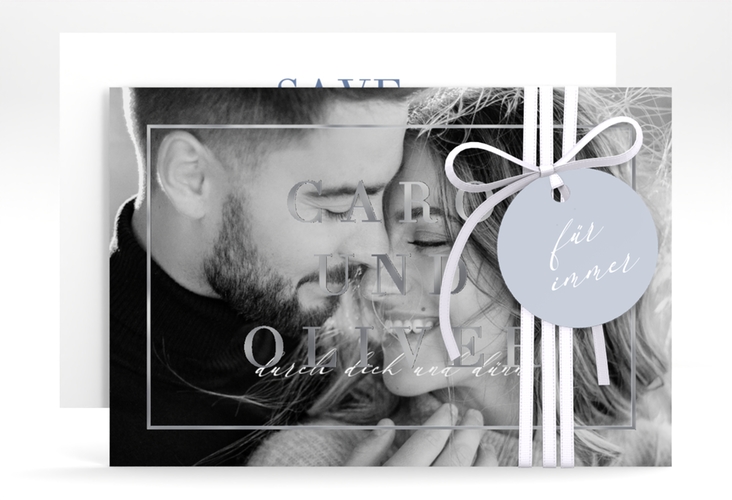 Save the Date-Karte Moment A6 Karte quer blau silber