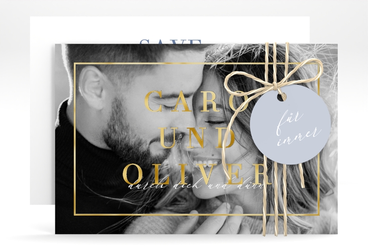Save the Date-Karte Moment A6 Karte quer blau gold