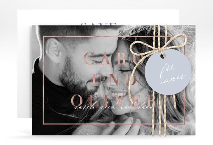 Save the Date-Karte Moment A6 Karte quer blau rosegold