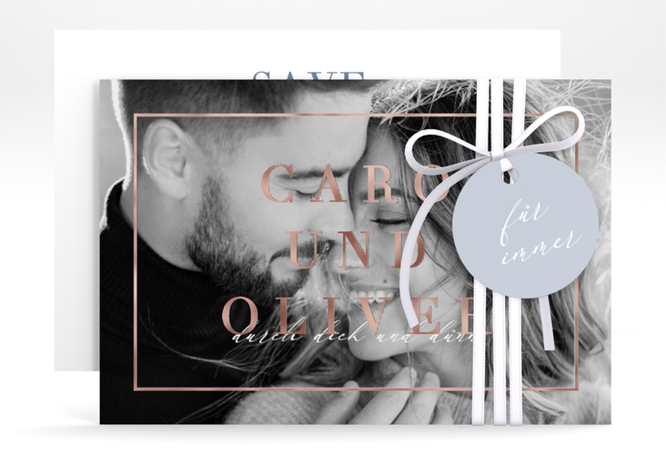 Save the Date-Karte Moment A6 Karte quer blau rosegold