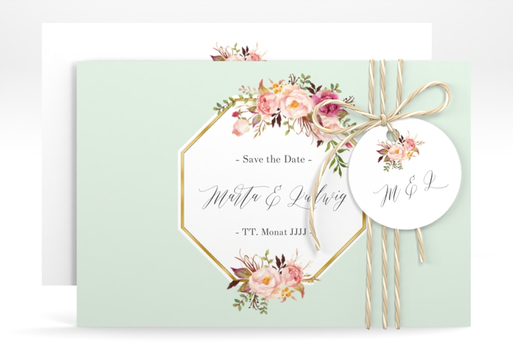 Save the Date-Karte Prachtvoll A6 Karte quer mint gold