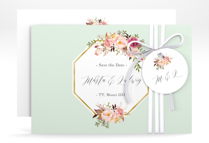 Save the Date-Karte Prachtvoll A6 Karte quer mint gold